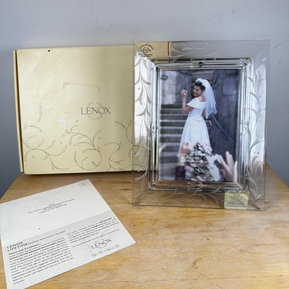 Lenox Opal Innocence 5 x 7 Photo Frame Cut & Etched Lead Crystal NEW Wedding